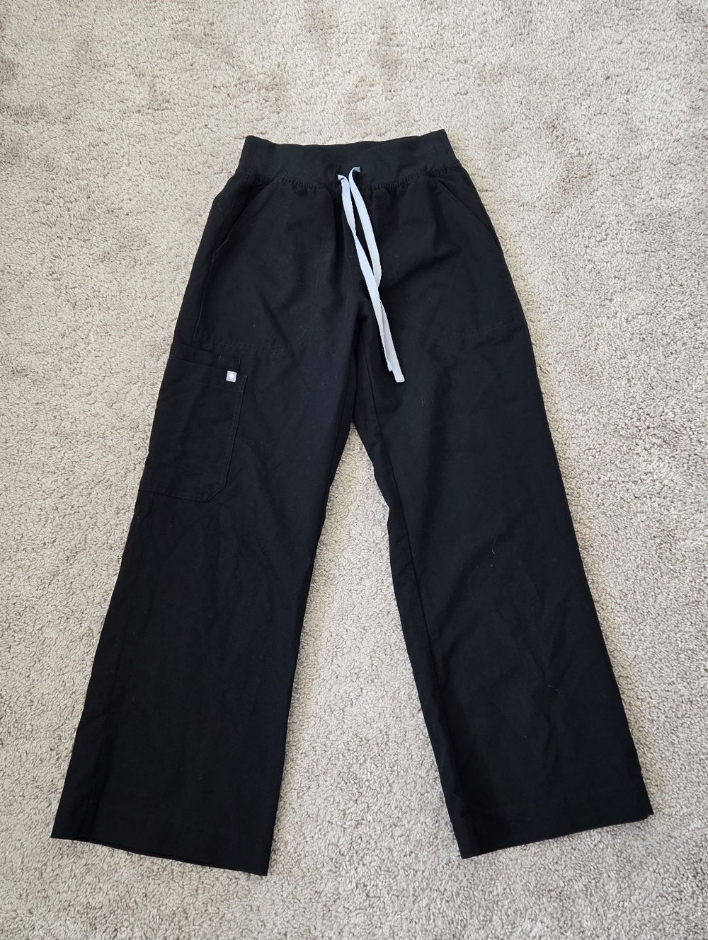 Figs Women Size S/P BLACK High Waisted Isabel Wide Leg Scrub Pants Pockets Work - Picture 5 of 16
